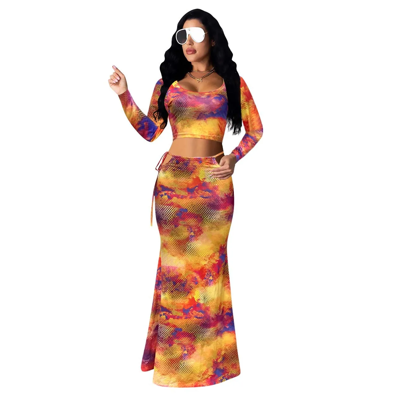 

Sheath Two-piece Print Dress for Sexy Woman Howllow Out Dress