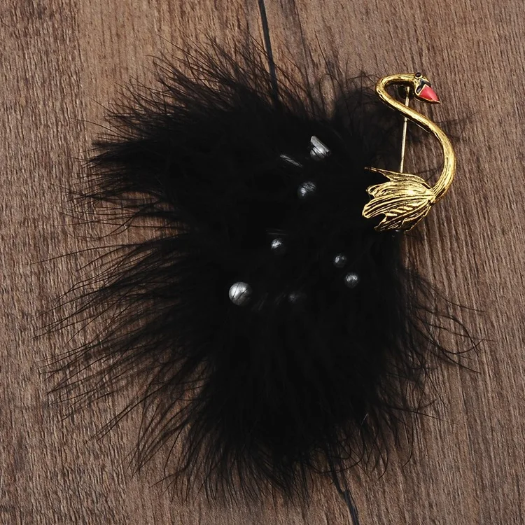 Лебедь жемчуг брошь для женщин белый и черный страусиное перо милый шарф Пряжка