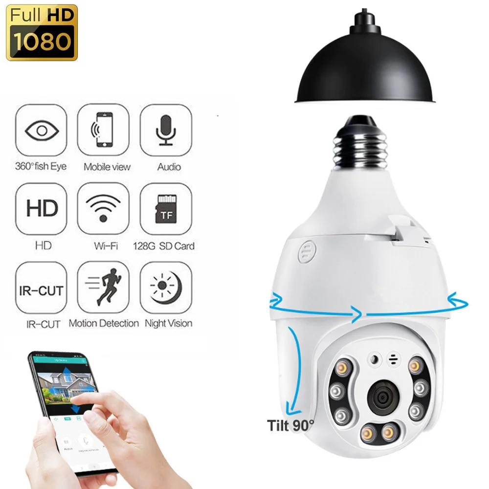 

HD 1080P Wireless IP Camera 360° Rotate Panoramic Camera E27 Bulb Socket Home Security Video Surveillance Remote Viewing Monitor