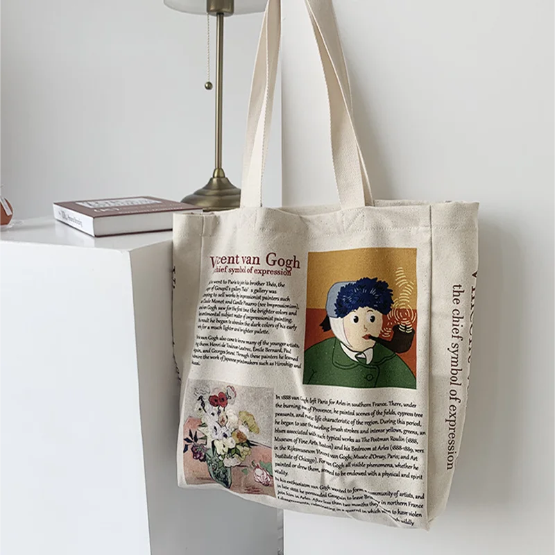 

Women Canvas Shoulder Bag Printing Simple Shopping Bags Students' Book Bag Cotton Cloth Handbags Tote For Girls