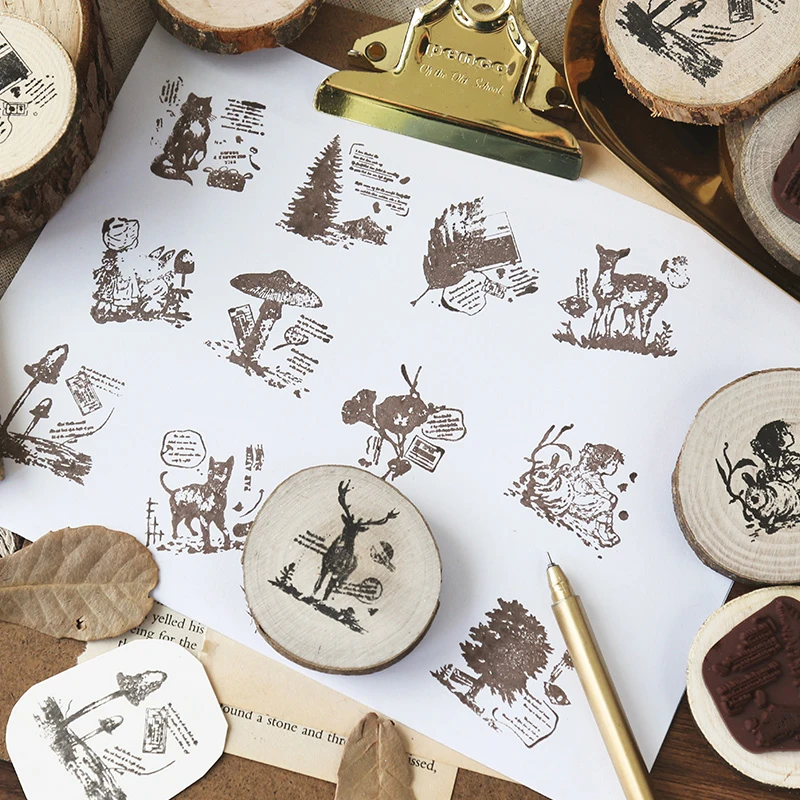 

vintage round forest adventure wood stamp DIY craft rubber stamps for scrapbooking stationery scrapbooking standard stamp