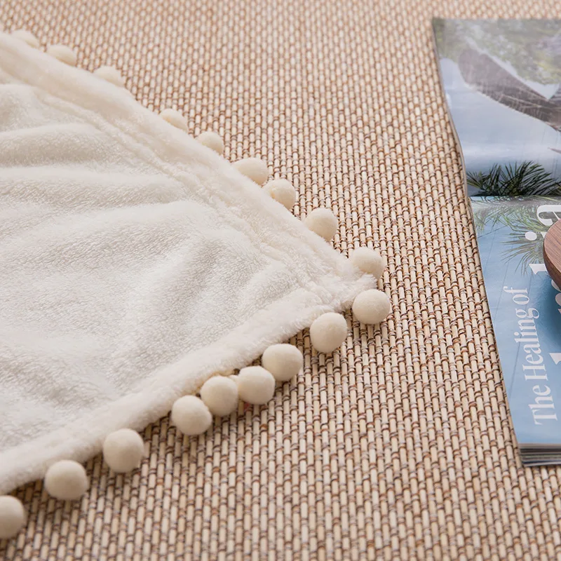 Хлопковое вязаное одеяло с кисточками однотонное для кровати дивана домашний