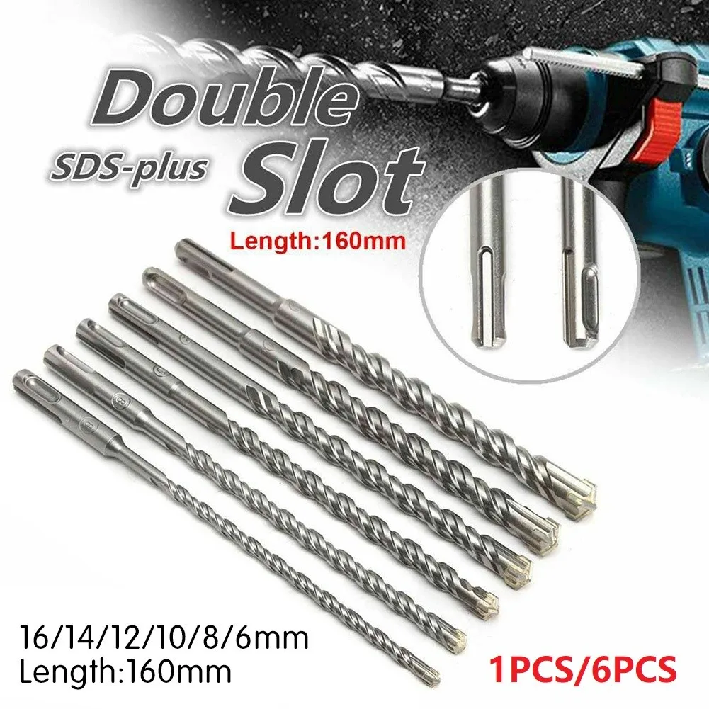 

1/6Pc 160mm Drill Bit Electric Hammer Drill Bits 6-16mm Cross Type Tungsten Steel Alloy SDS Plus For Clinker Concrete Brick Tool