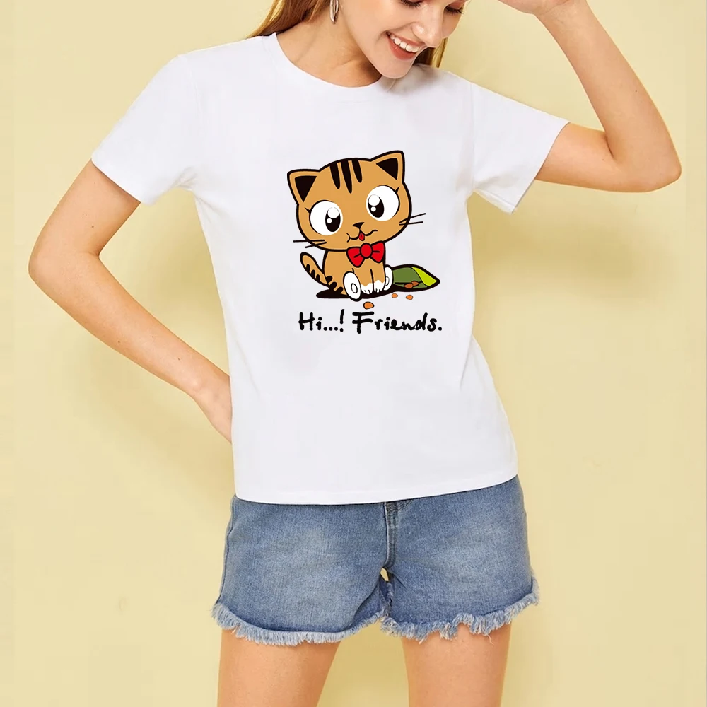 

Футболка женская с рисунком милого кота в стиле Харадзюку 90-х