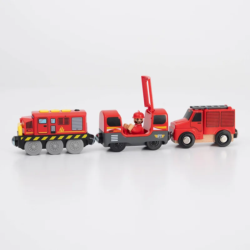 

electric Wooden scene track train fire rescue Road rescue scene rail car ambulance compatible with brand magnetic rail train