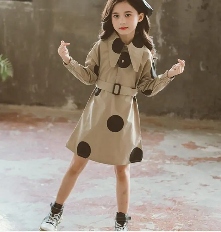 Платья в горошек для девочек осень 2019 модное повседневное детское платье с