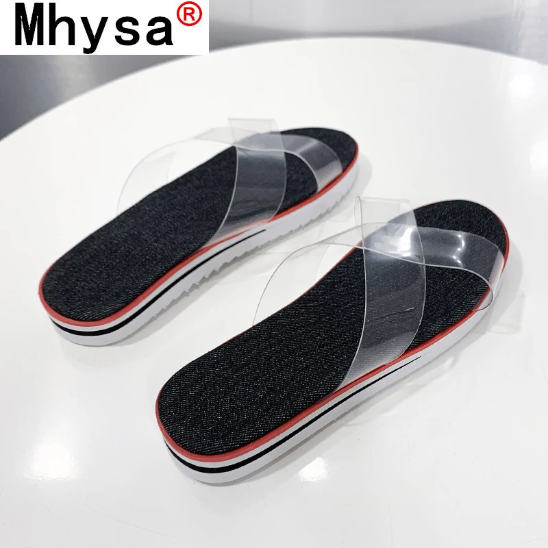 

Sexy Transparent Cover Flat Slippers Shoes Women's Fashion Transparent Cross Strap Lightweight Flat Beach Slippers Zapatos Mujer