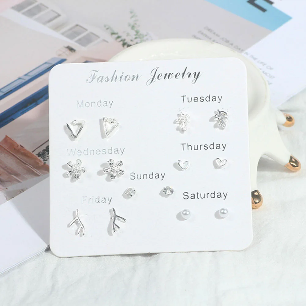 

7 pairs of simple and versatile sweet week earrings week earrings fashion jewelry Unusual earringsWomen jewelry