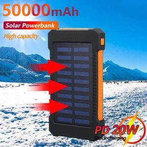 50000mah portable solar power bank charger large capacity 2 usb outdoor camping external battery for xiaomi samsung free global shipping