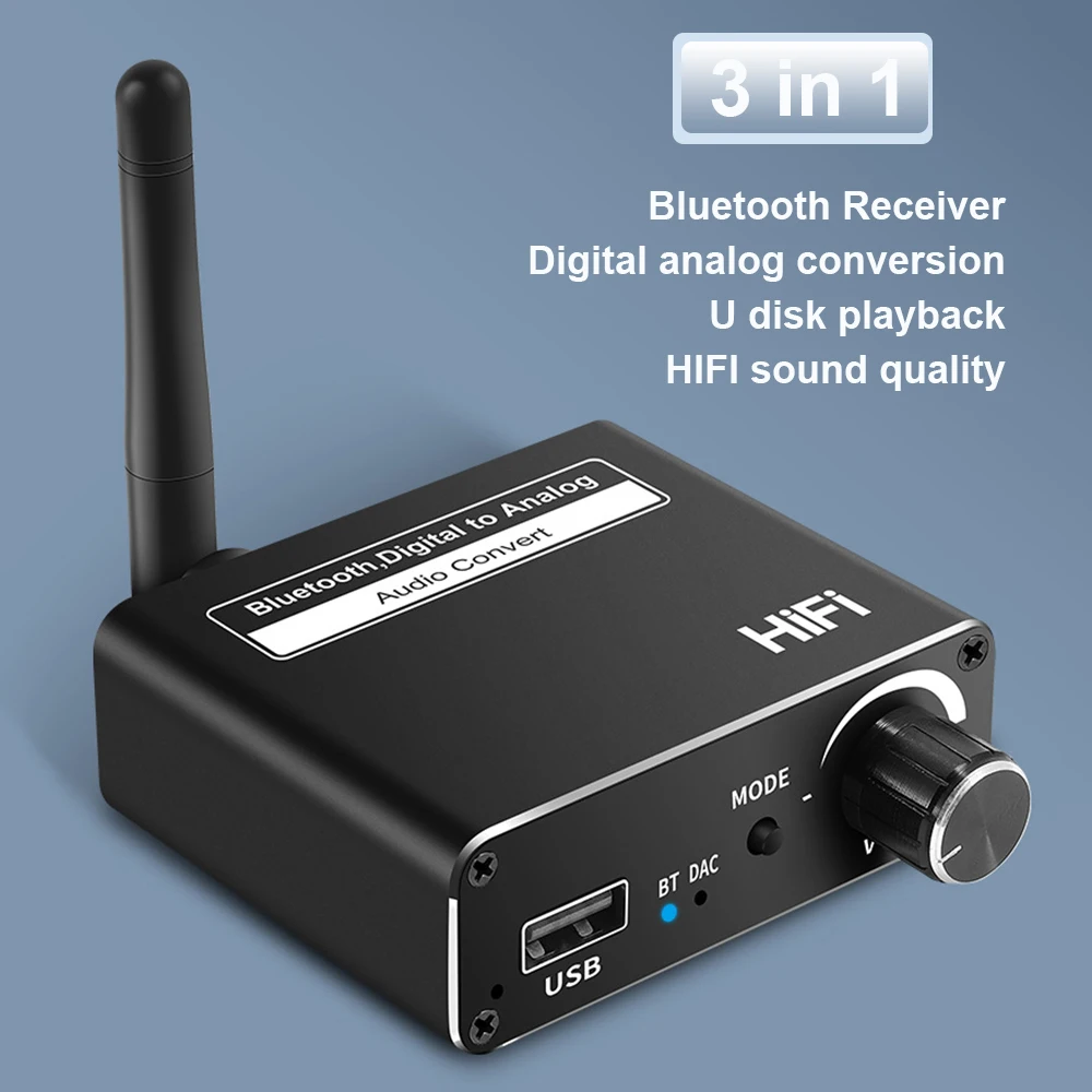 DAC Bluetooth-Compatible 5.0 Receiver Audio Converter Digital to Analog U Disk Play Toslink Optical Coaxial Stereo 3.5mm R/L |
