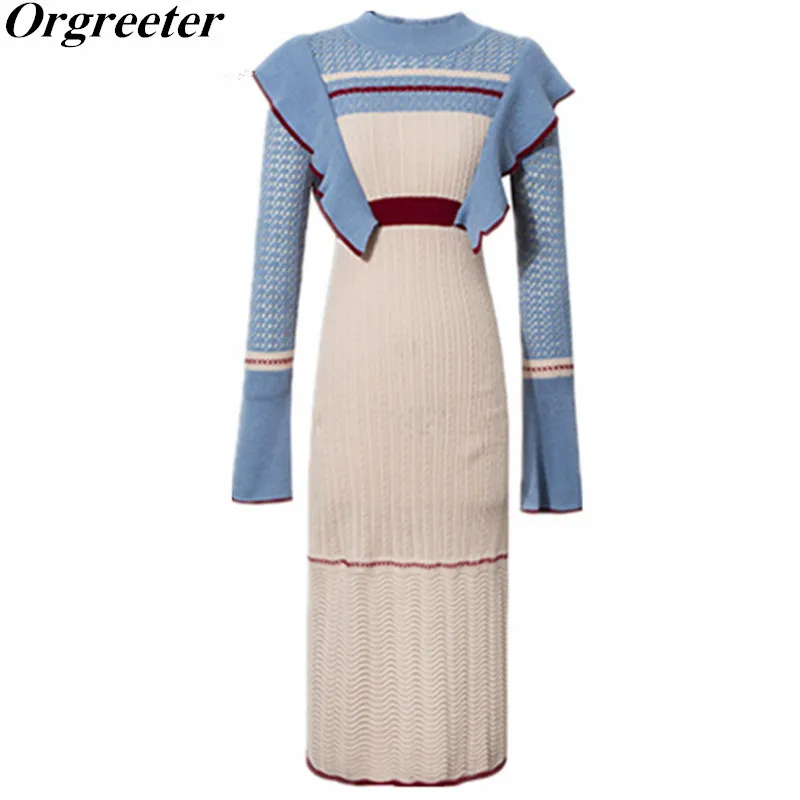 Женское платье свитер контрастных цветов трикотажный пуловер карандаш выше