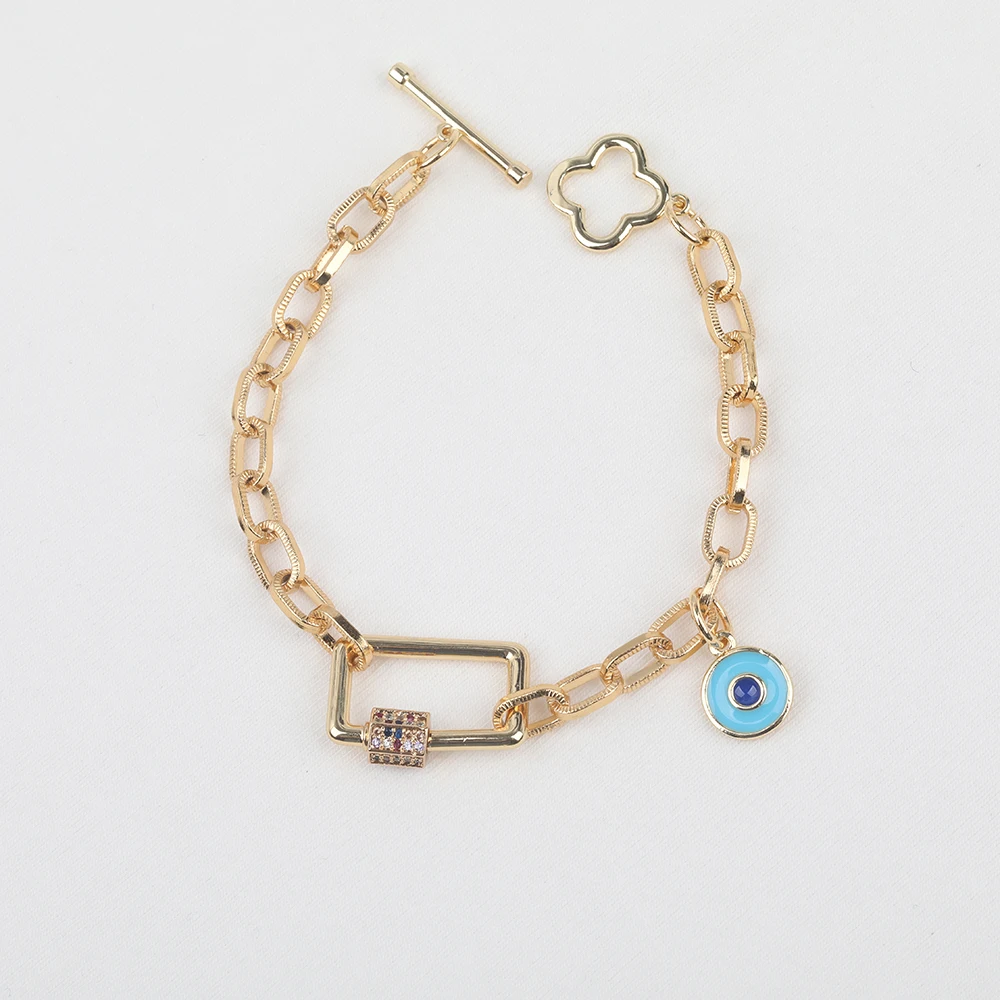 

3Pcs Gold Color Heart Lightning Angel Wings Carabiner Clasps Charms Bracelet White Blue Enamel Beads Charms Connector Bracelet