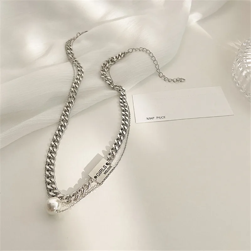 

Chain Choker Necklaces For Women Men Vintage Geometric Gold Pearl Pedants Necklaces Chunky Thick Fashion Female Jewelry