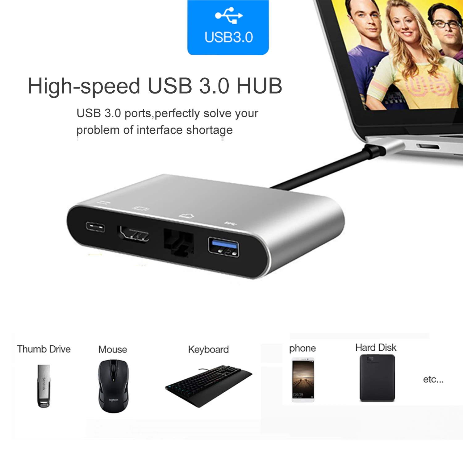 4 в 1 usb type-C к HDMI 4K+ RJ45 Gigabit Ethernet Сетевая карта+ type-C PD OTG концентратор адаптер кабель для MacBook USB-C сплиттер