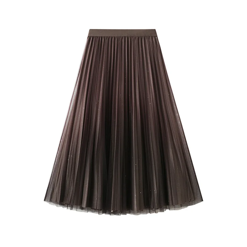 

Wear On Both Sides&Golden Velvet Skirt Women's Autumn And Winter Gradient Mesh A-line Skirt Medium Length Pleated Skirt