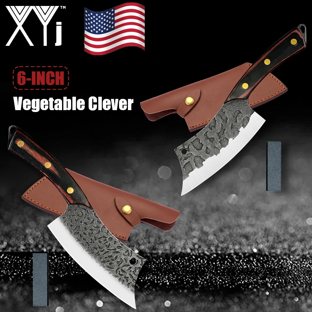 

XYj 6'' INCH Full Tang Cleaver Butcher knife Tactical Survival Slicer Knife Cover Sheath Sharpening System Stone Cooking Tools