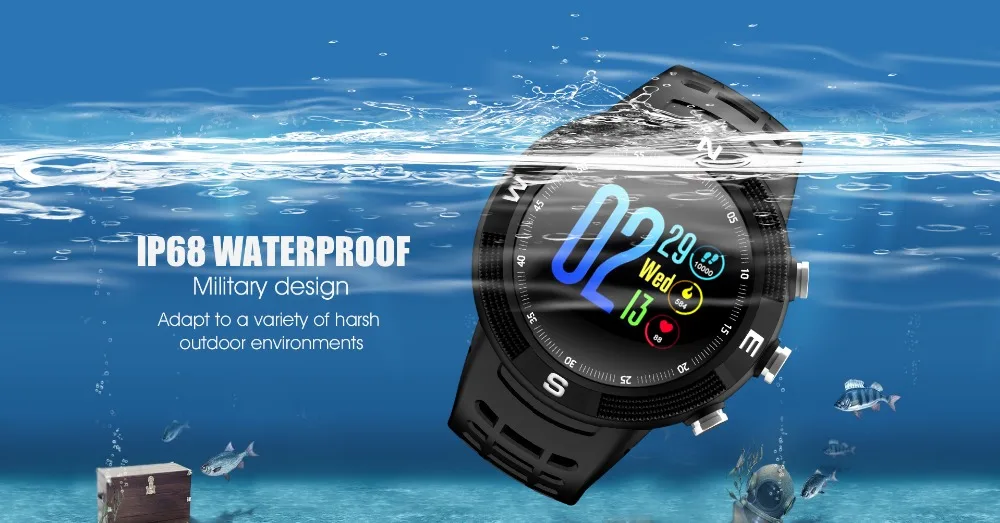 Смарт-часы BINSSAW с GPS водонепроницаемые IP68 большим цветным экраном F18 батарея