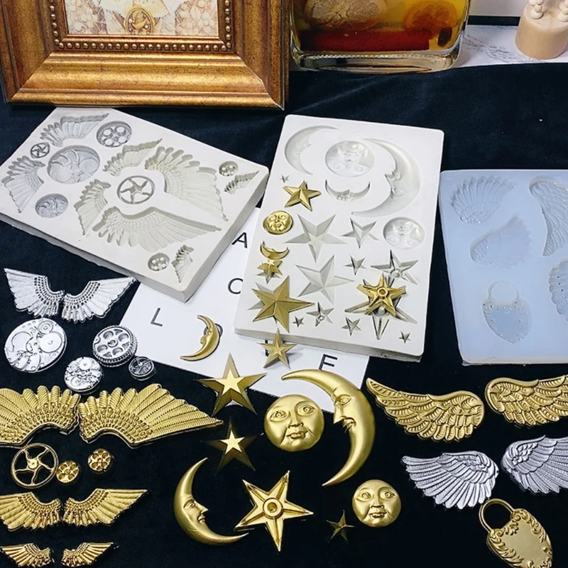 

Crystal Epoxy Resin Mold Star Moon Face Angel Wing Silicone Mould DIY Craft Tool