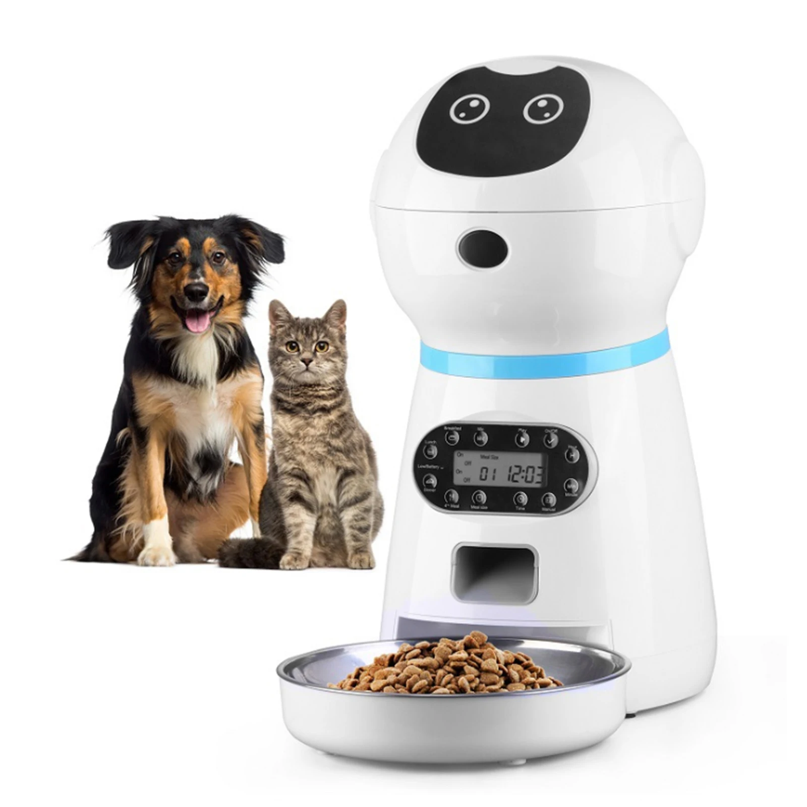 

US Plug Automatic Pet Feeders With Voice Record Stainless Steel Dog Food Bowl Auto Cat LCD Screen Timer Food Dispenser