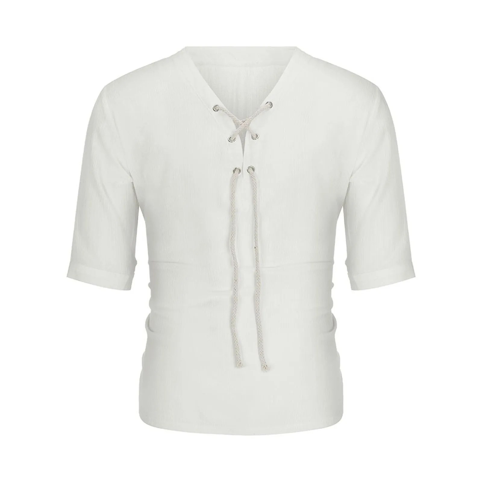 Рубашка Мужская льняная с коротким рукавом и V-образным вырезом | одежда