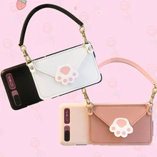 Luxury Fashion Cute Cat Paw Card Bag Handbag Case Cover For Samsung Galaxy Z Flip 5G 4G PU Leather Phone Case For Z Flip 3