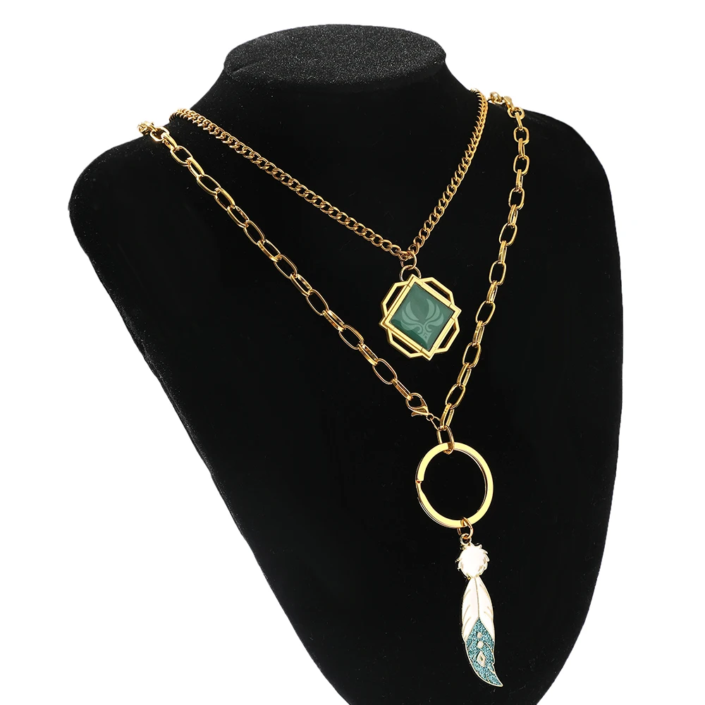 Игра Genshin ударное двойное ожерелье элемент ветра Божьи глаза перо Венти