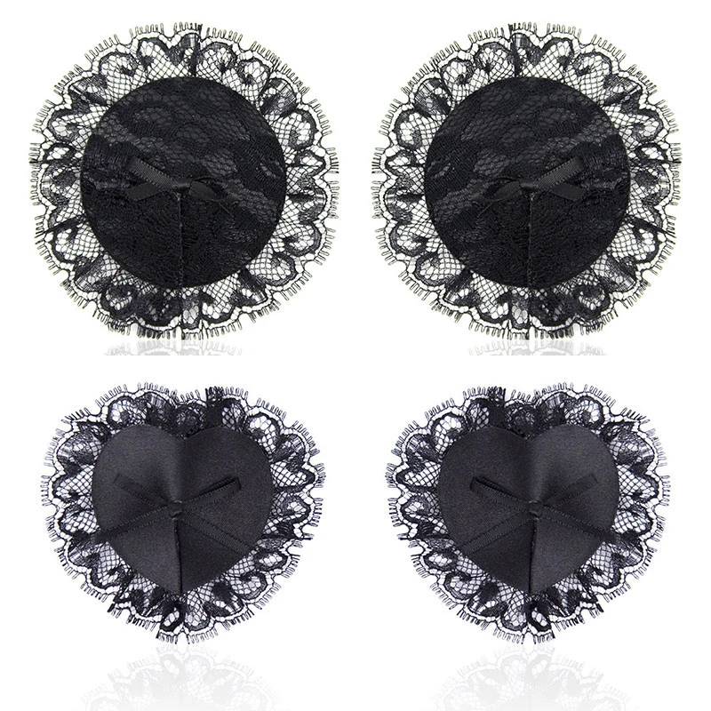 

Black Lace Nipple Cover Women Breast Petals Chest Stickers Round Heart Shape Nipple Pasties Intimates Accessories 1 Pair