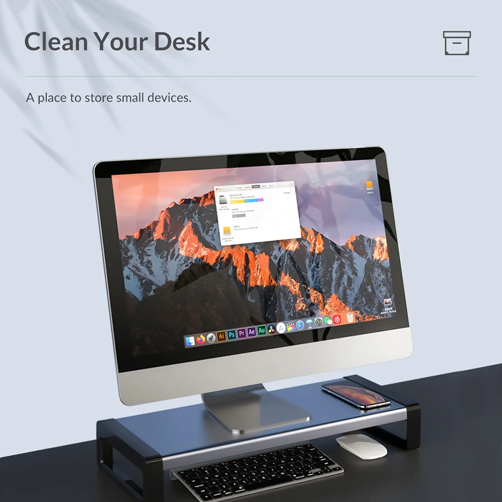

ORICO HSQ-02W Laptop Computer Monitor Stand Riser Support Wireless Charging Sandblasting Anodizing Monitors Accessories 12V 2A