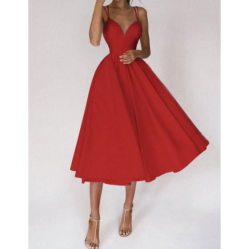 

Mandylandy Dress Women's Sexy V-neck High Waist Spaghetti Strap Dress Summer Fashion Solid Color Slim Fit Backless Dress