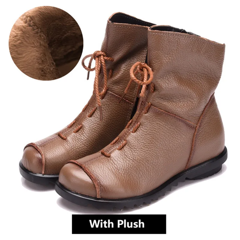Yellow Plush UPUPER Genuine Leather Women's Shoes Handmade Moccasins Shoes Women Booties High Quality Winter Shoes Warm Leather Ankle Boots - Цвет: Yellow Plush
