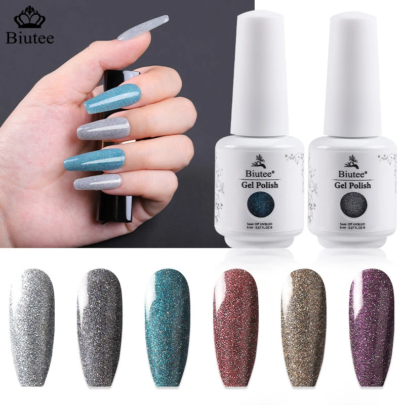 

BIUTEE Sparkling Gel Nail Polish Reflective Auroras Glitter Nail Gel Semi Permanent 8ml UV Gel Nail Art Varnish for Manicures