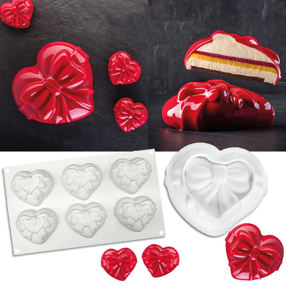 Новая силиконовая форма для торта в форме сердца 3D бант Любовный мусс десерт