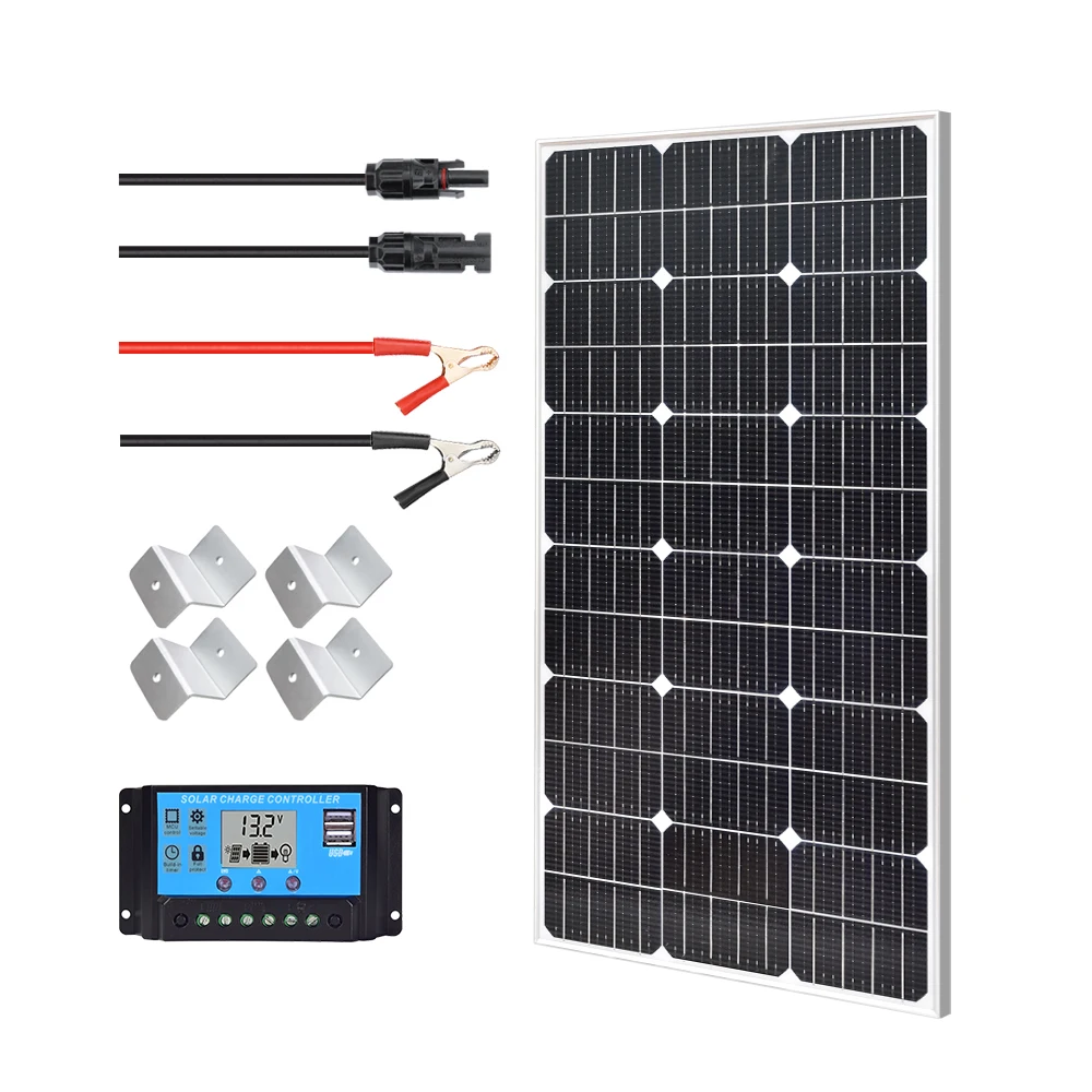 

Monocrystalline Solar Panel 100W Rigid Tempered Glass Photovoltaic Solar Panels Module Kit 200W For Home RVs Off-grid System