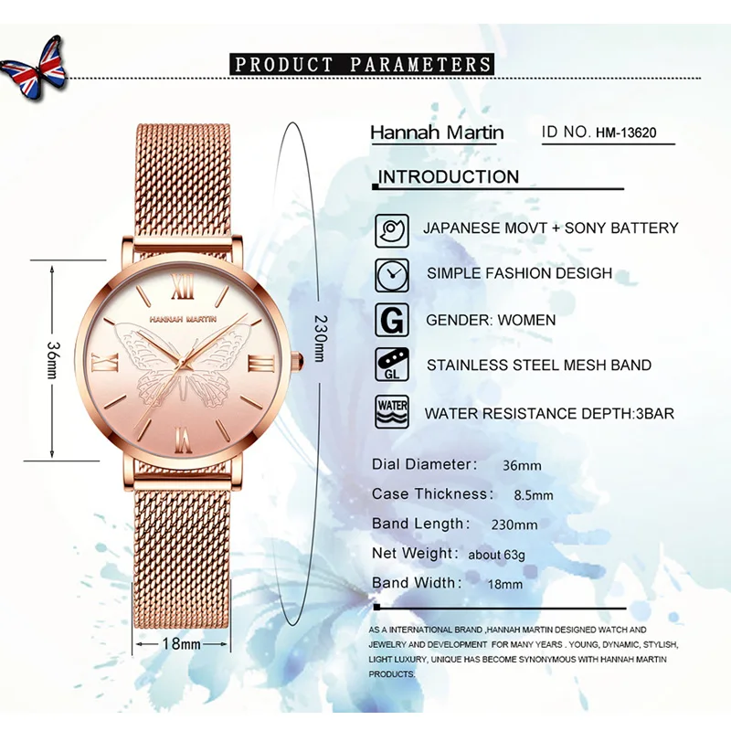 

Women Watches Elegant Ladies Wristwatch Top Brand Luxury Waterproof Stainless Steel Butterfly Dial Quartz Watch Montre Femme