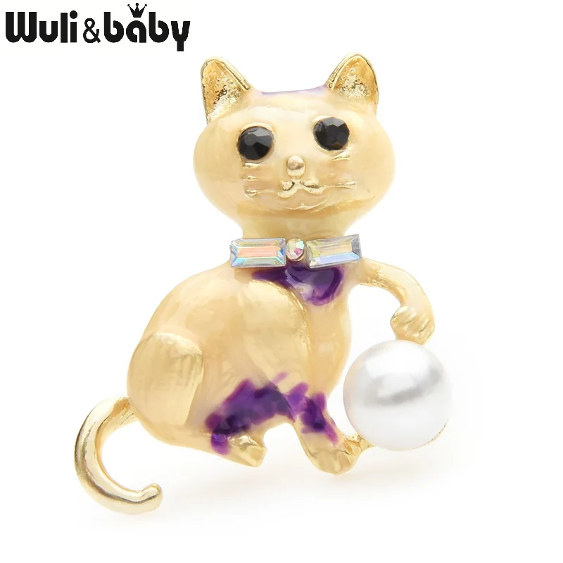 Wuli &amp baby жемчужная эмалированная брошь в виде кошки Женская милая кошка