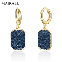 maikale new fashion square gold drop earrings paved aaa cubic zirconia blue gem cz earrings for women jewelry girls gifts