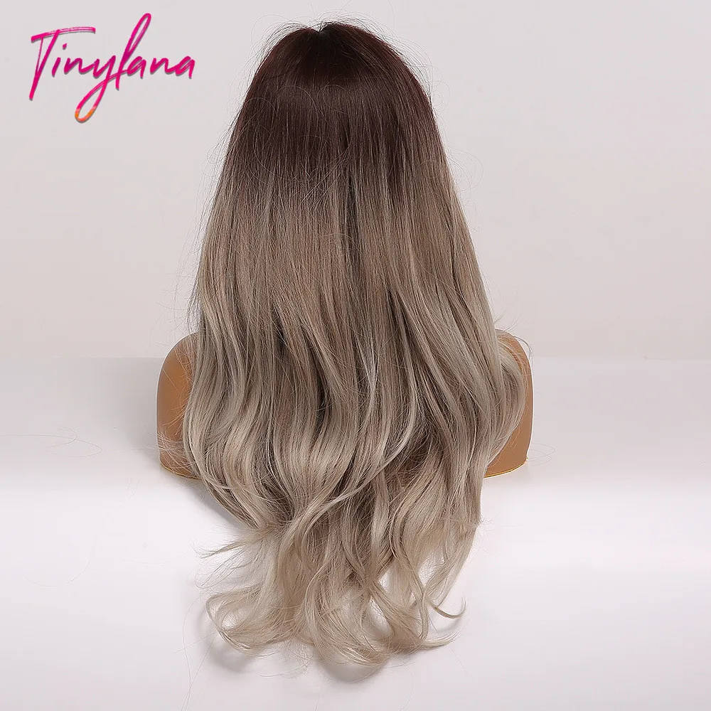 Крошечная Лана длинные Омбре коричневые пепельно-серые синтетические парики