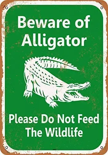 

Jesiceny большой жестяной знак Остерегайтесь аллигатора, пожалуйста, не кормите диких животных, настенный налет, ретро Алюминиевый металлическ...