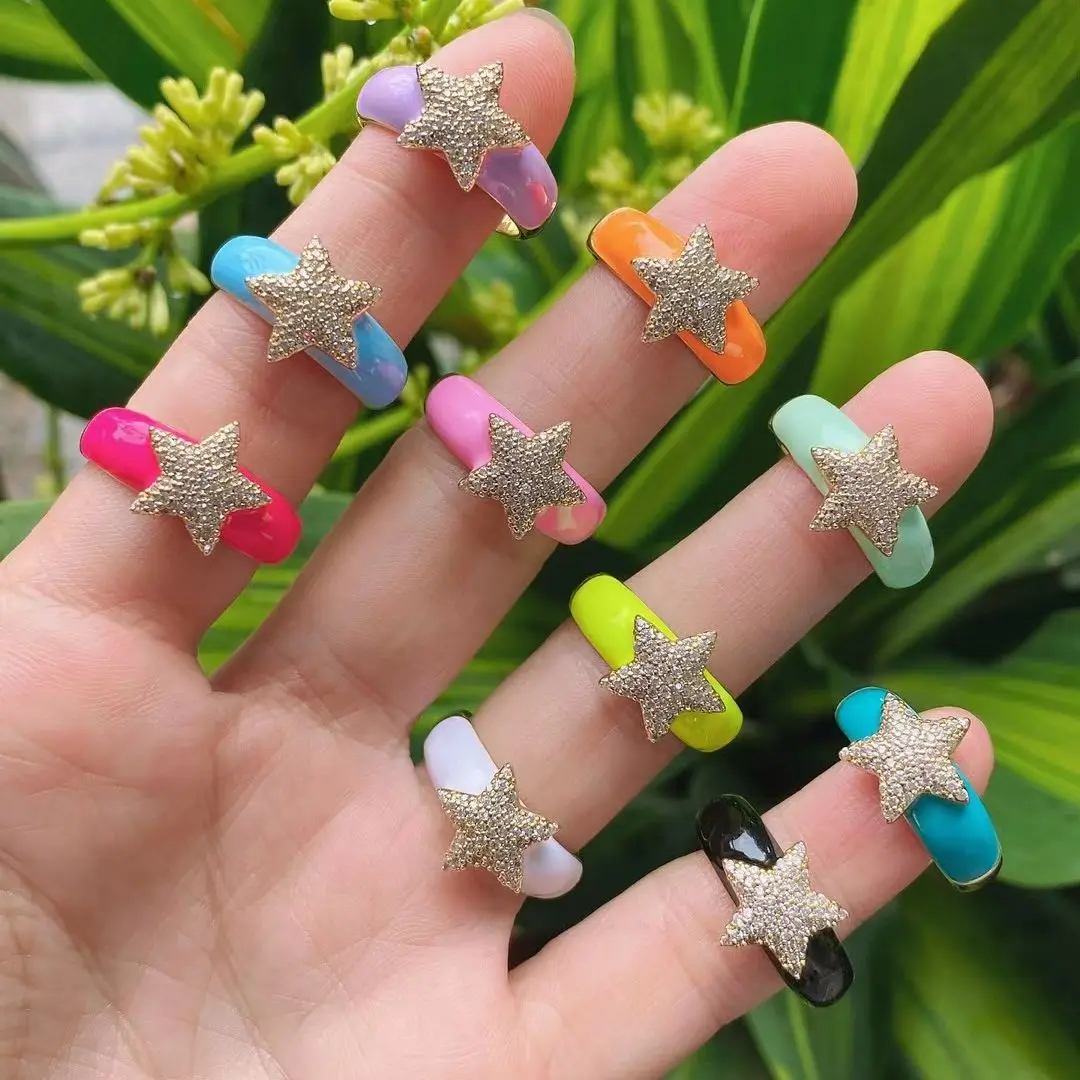 

Женское кольцо с эмалью, разноцветное кольцо с эмалью, 5 штук