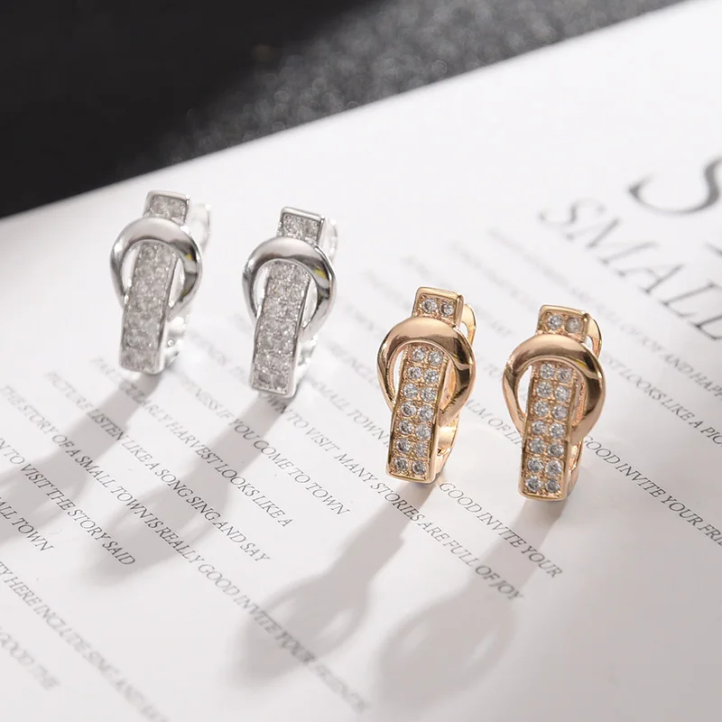 Женские Геометрические серьги-гвоздики Роскошные позолоченные серьги с медным