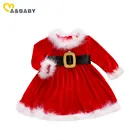 Ma  BabyОт 6 месяцев до 4 лет рождественское платье для маленьких девочек Рождественские красные бархатные плисовые платья-пачки для девочек, новогодние костюмы