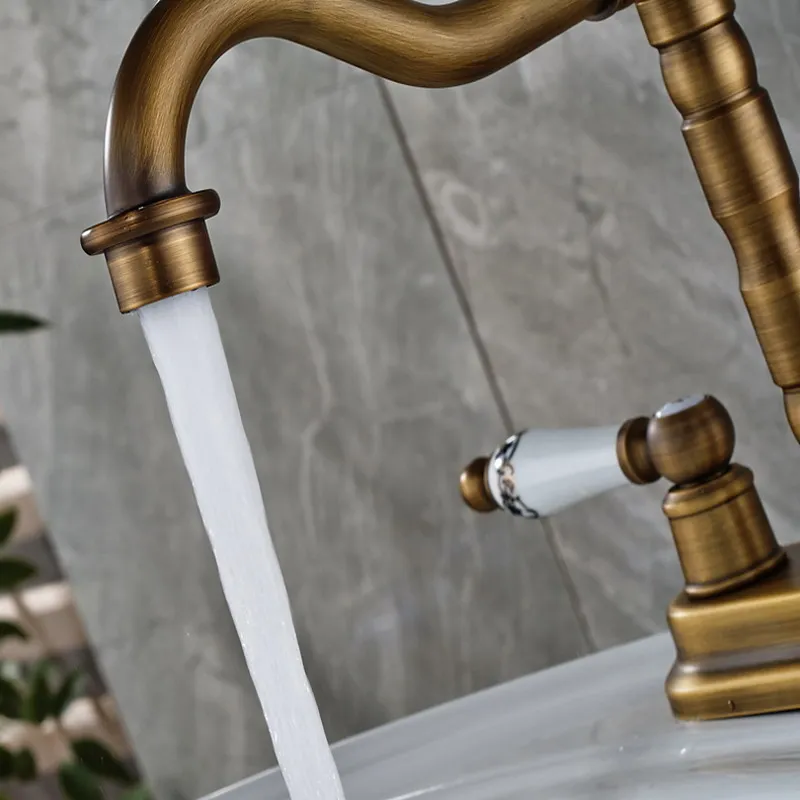 Античный латунный настил ванная с двойной ручкой кран туалетный сосуд раковины