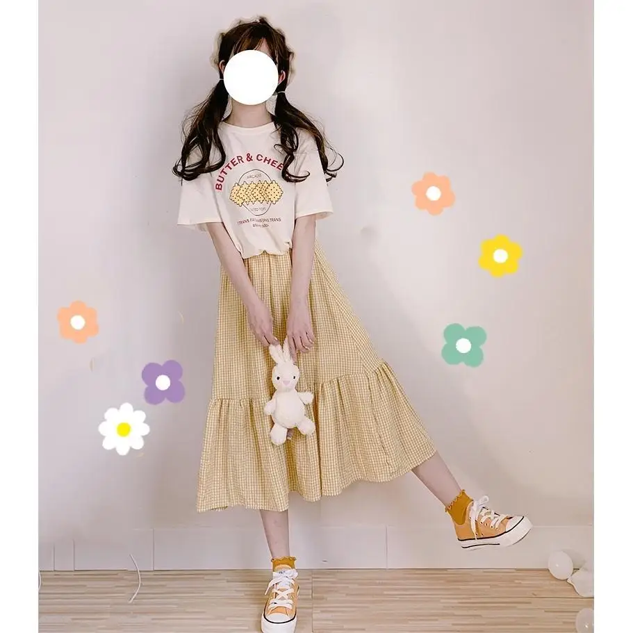 

2020 spring and summer skirt female student Korean soft girl cute A-line skirt high waist Ruffle plaid skirt