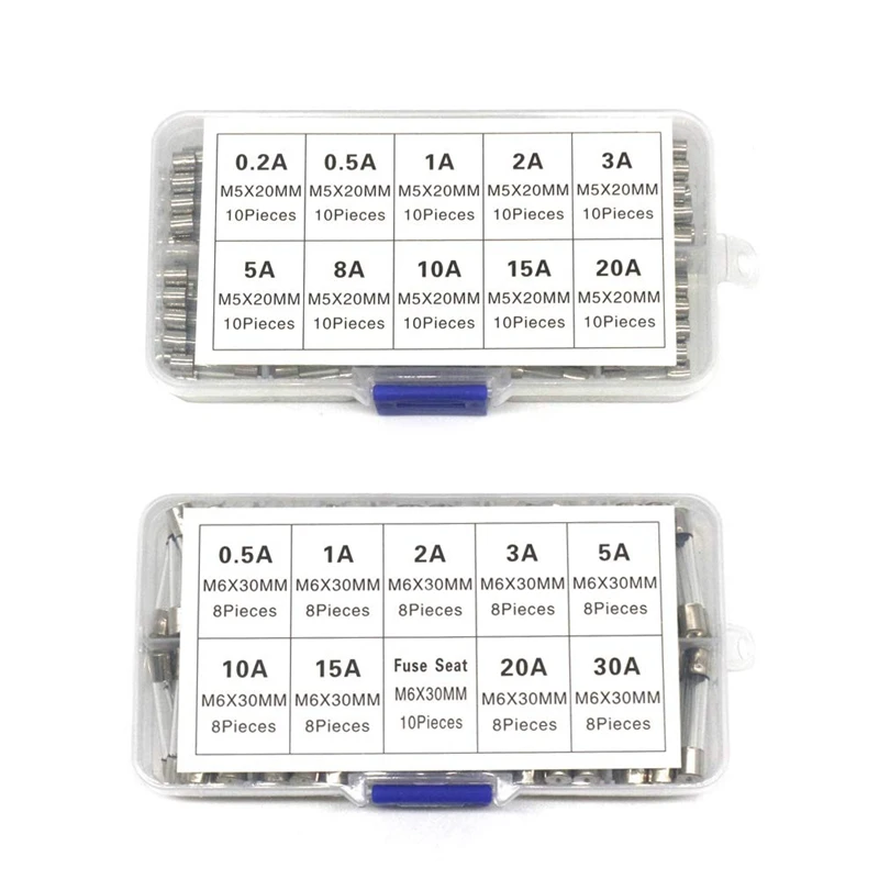 182 штук 250V плавкие Kit 0.2A 0.5A 1A 2A 3A 5A 8A 10A 15A 20A 30AMP Стекло Комбинации 5x20 мм и 6x30