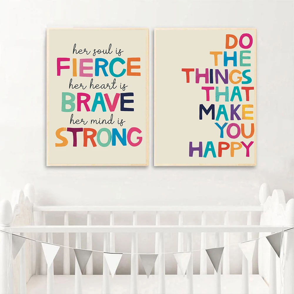 

Colorful Feminist Quote Art Print Her Soul is Fierce Inspirational Saying Girl Wall Art Canvas Painting Minimalist Poster Decor
