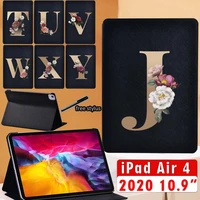 ipad air 4 case leather tablet stand folding cover for apple ipad air 4 10 9 inch 2020 floral gold initial name tablet case