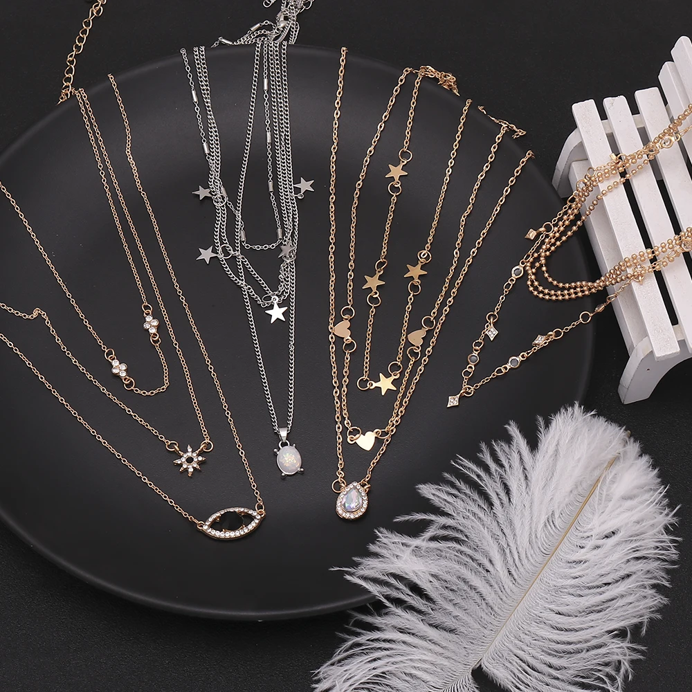 Женская винтажная многослойная цепочка Лунная ракушка колье в богемном стиле со