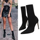 Женские сапоги-чулки EOEODOIT, из лайкры, с острым носком, высокие каблуки-шпильки, размера плюс см, 9,5 см