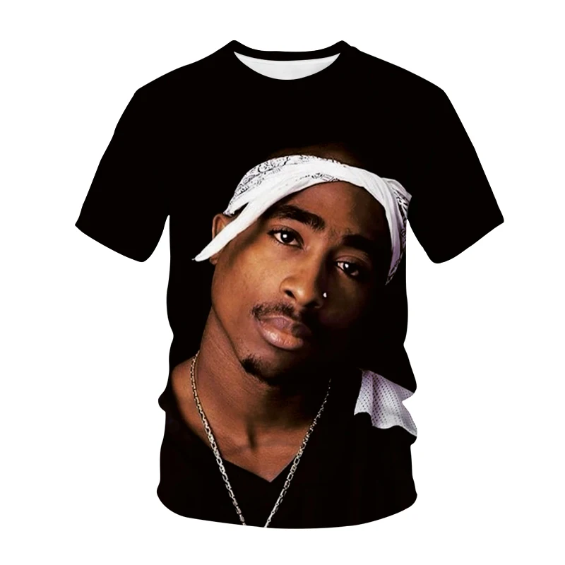 

Summer Male Tops Tees Rock 2pac Shirts 3D Print Tupac Amaru Shakur Hip Hop Streetwear Fashion Round Neck Oversize tshirts Unisex