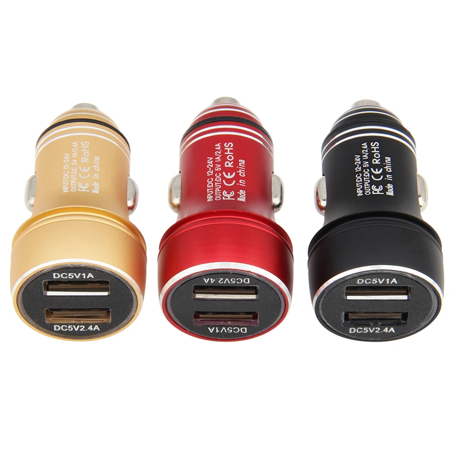 

300pcs Dual USB Car Charger Adapter 3.1A Auto Metal Charger For Smart Phone/Tablet Fast Charging 2 Port USB Mini Charger